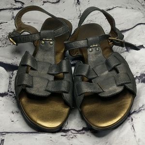 Espace Black/Gold Leather Sandals Sz US 10B